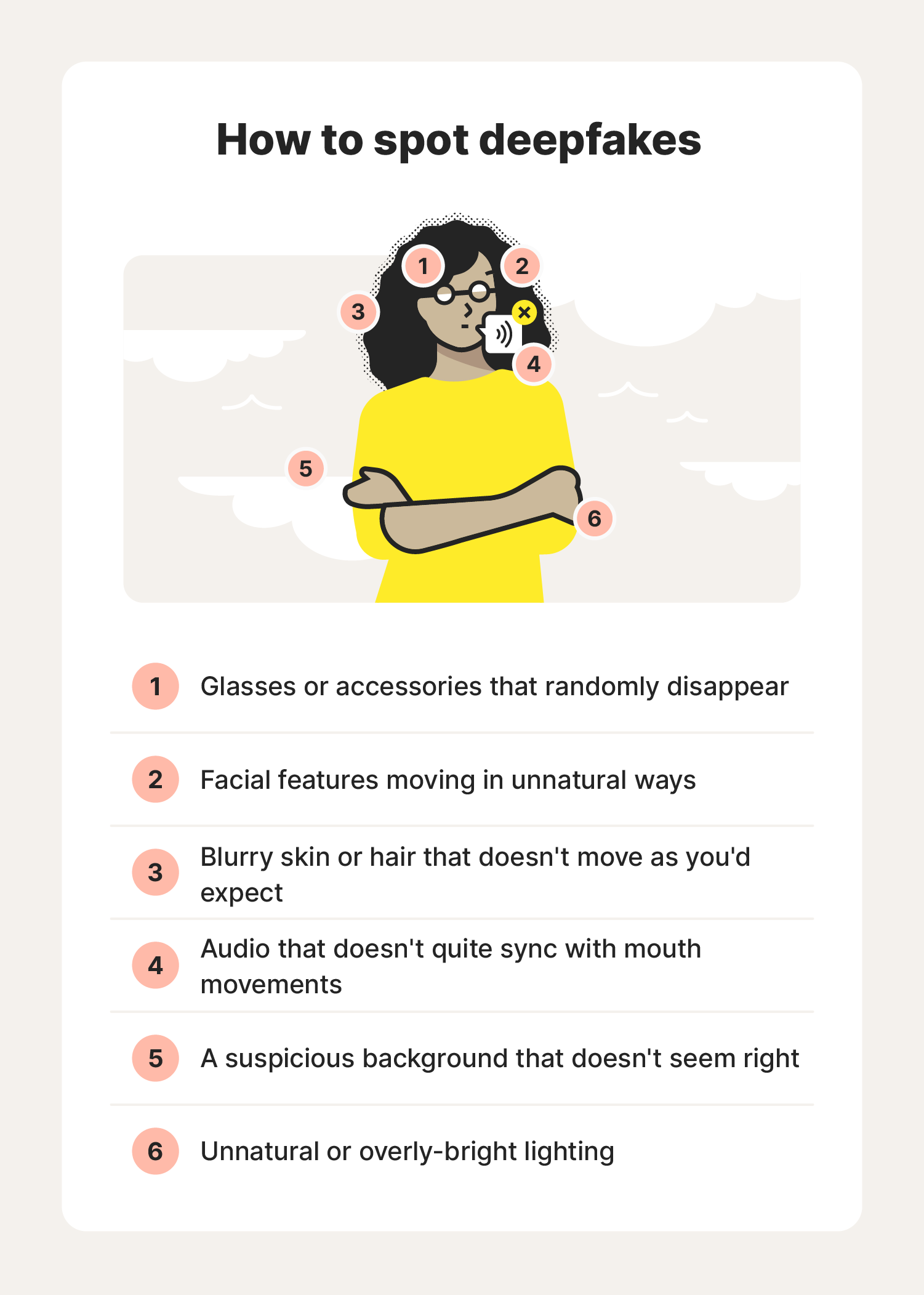 Six ways to spot AI deepfakes.