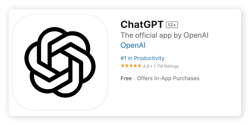 A screenshot of the official ChatGPT app in the App Store.