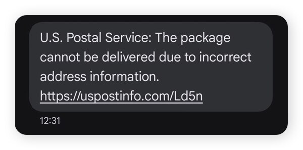 USPS smishing scam text incorrect address information.
